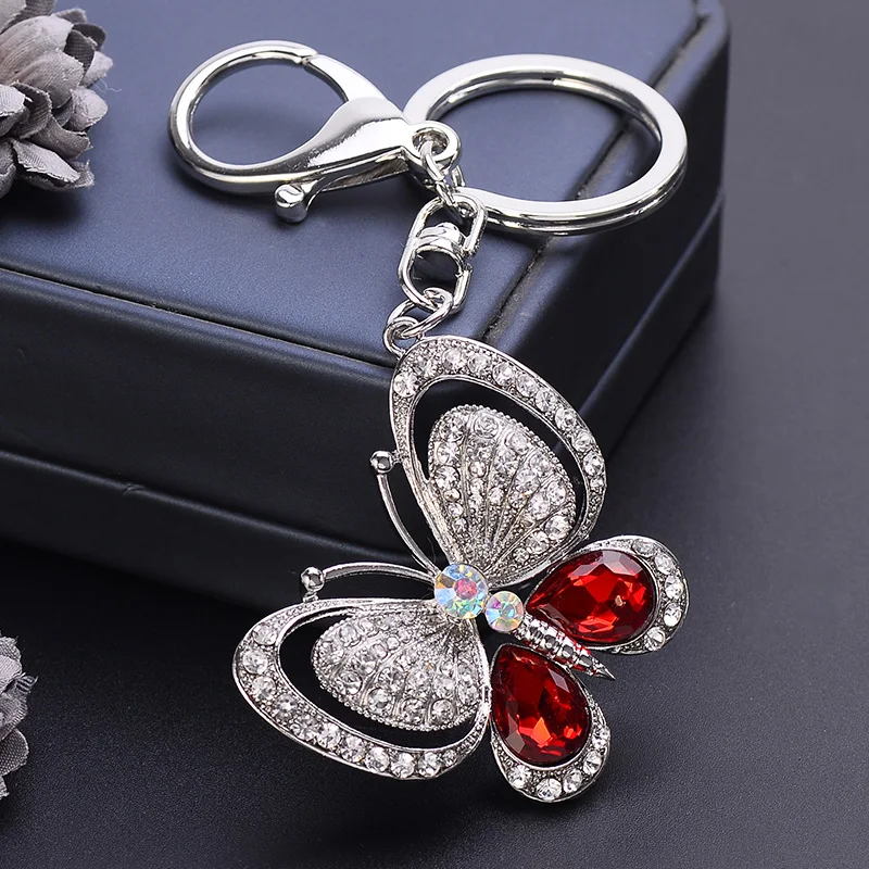 EASYA czerwony niebieski duży Rhinestone brelok z motylem Chaveiro śliczny modny kryształ owad wisiorek z amuletem akcesoria do torebek breloczek — zdjęcie 3
