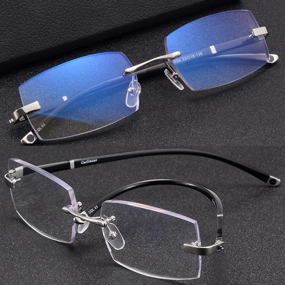 NOMANOV = Progressive Multifocal Reading Glasses Titanium Alloy Rimless TR90 Cut  See Near And Far TOP 0 ADD +0.75 To +3