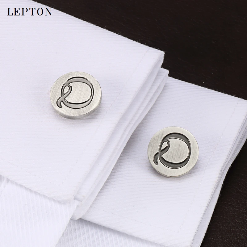 

Lepton Letters Q of an alphabet Cufflinks For Mens Antique Silver plated Round Letters Q cuff links Men shirt cuffs Cufflinks