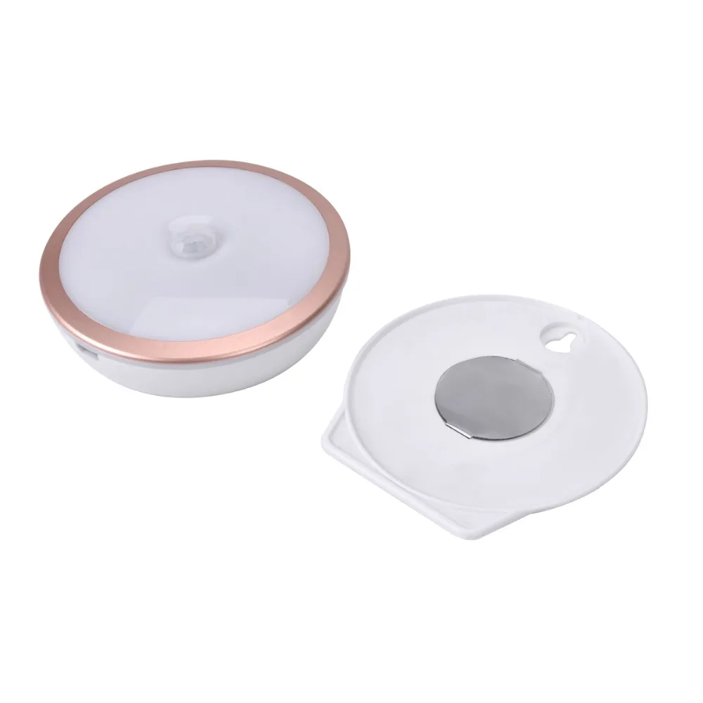 LED Night Light PIR Motion Sensor Round LED Cabinet Light Energy Saving Wall Lamp Lighting By USB Rechargeable 1PCS