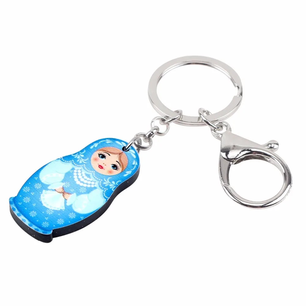 Bonsny Arylic Russian Dolls Matryoshka Key Ring Keychains For Women Girls Car Bag Pendant Classical Fashion Jewelry Key Bijoux