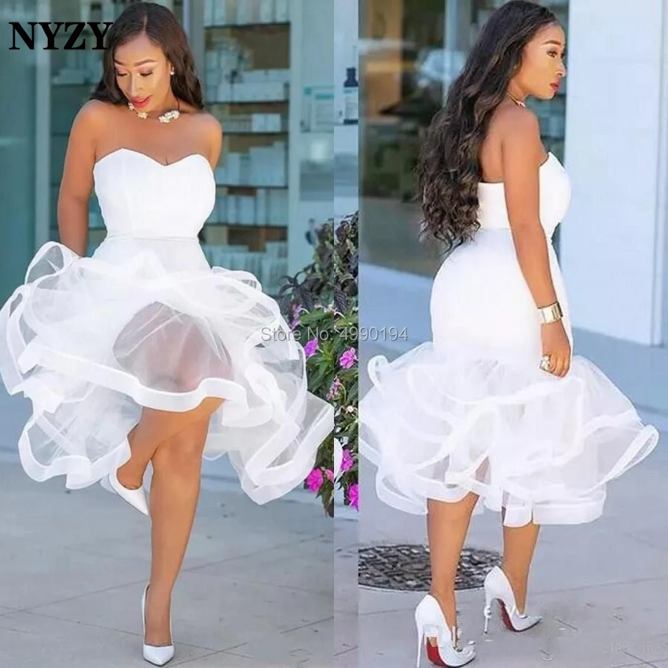 

NYZY C141 Africa White Cocktail Dresses Ruffles Mermaid Robe Soiree Dubai Short Fromal Dress Party 2019