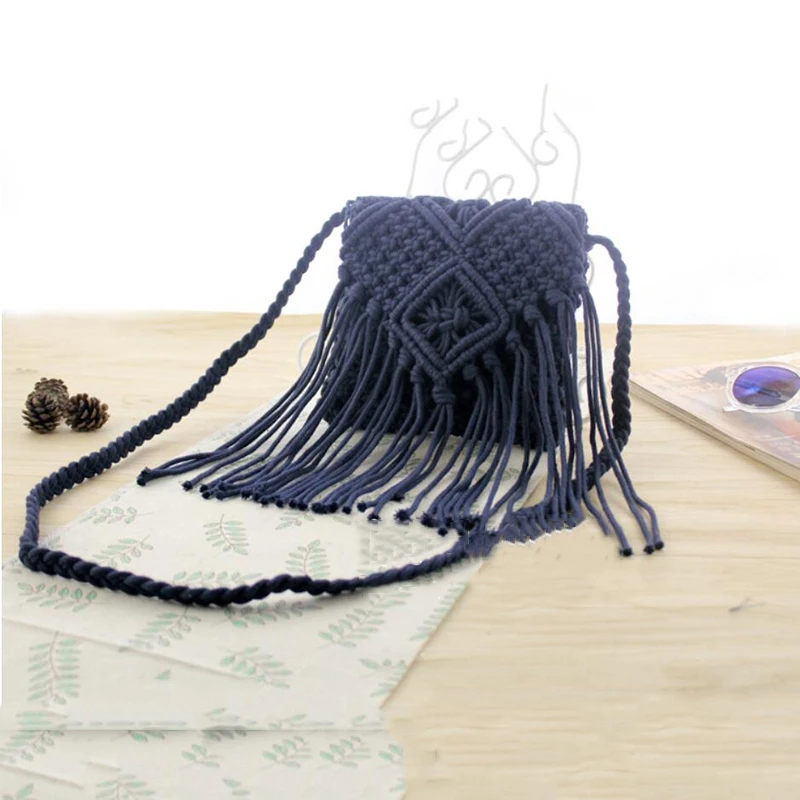Neue Strohs ack böhmische Quaste Strand tasche Frauen häkeln Fransen Cross body ultraleichte Umhängetasche Frauen kleine Bolsos Feminina – Detail 8
