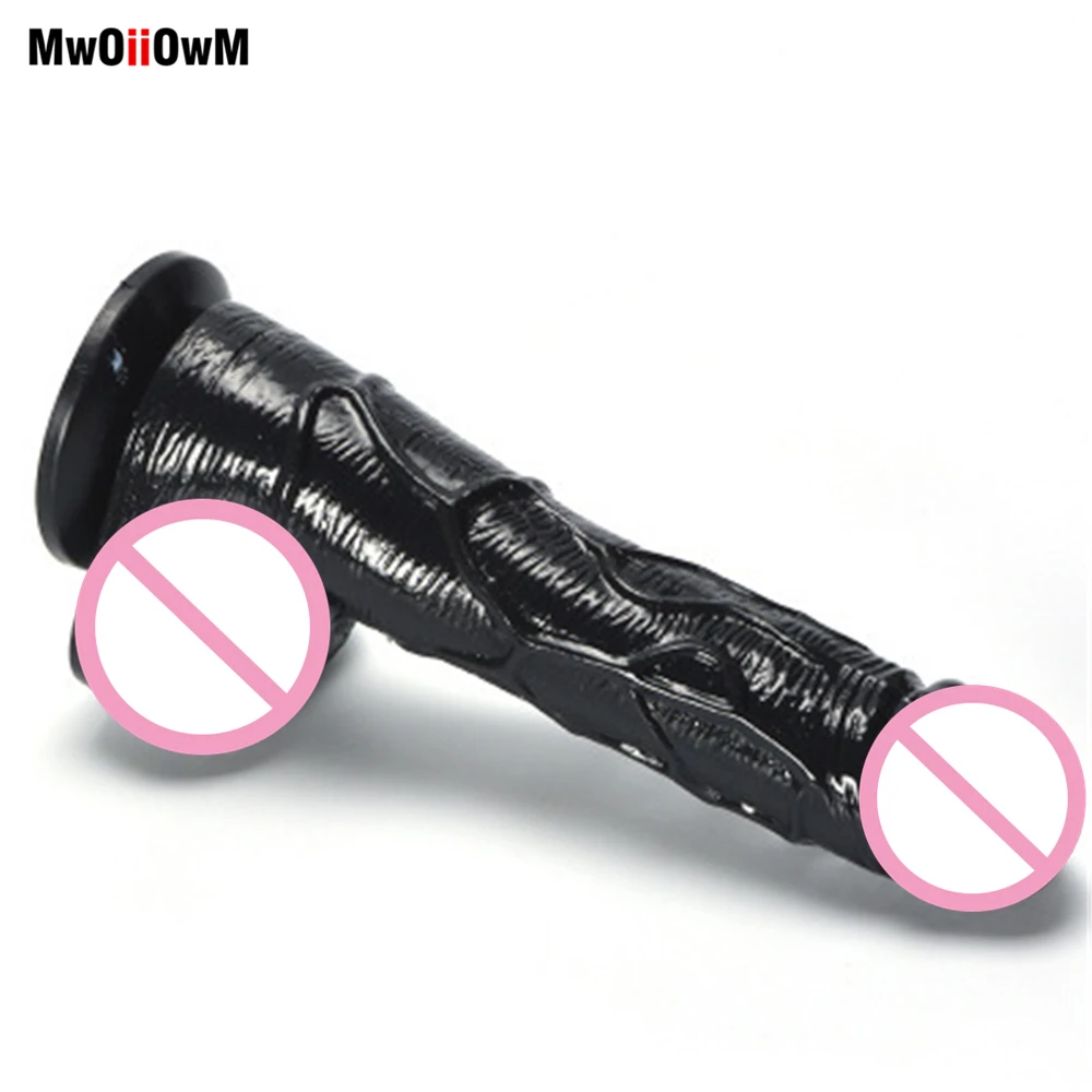 MwOiiOwM 19cm Whopper Black Realistic Dildos Sucker Dick for Women, Erotic Sex Toys Simulation Male Penis Adult Products