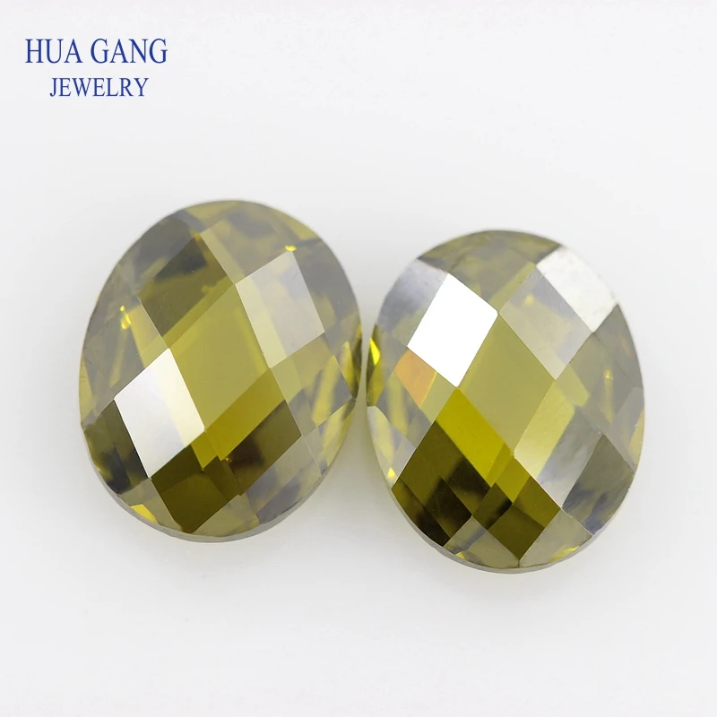 Peridot CZ Stone Oval Shape Double Checkerboard Synthetic Gems Cubic Zirconia For Jewelry Size 3x5~13x18mm