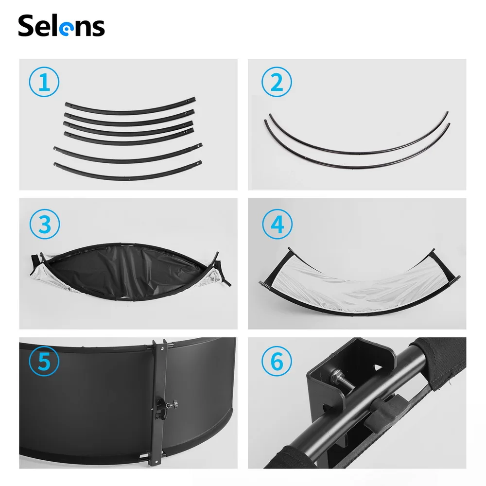 Selens 4in1 U-Shape Curved Light Reflector Adjustable Lighting Diffuser Kit for Photography Photo Studio Lighting with Carrying