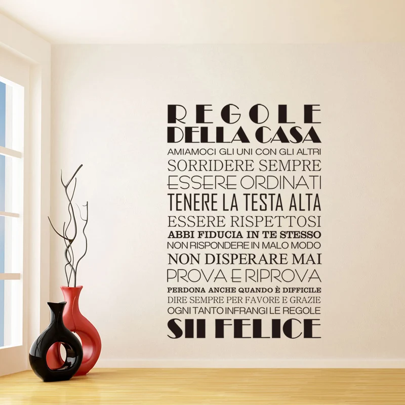 Stickers Regole Della Casa Vinyl Wall Art Decal Be Happy Mural Art For Bedroom Home Decor Poster House Decoration