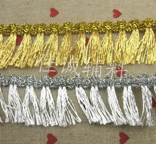 Hot Sale New 2 Meter/lot 3CM Fringe Gold Silver Lace Trim Tassel Lace Trimmings High Quality