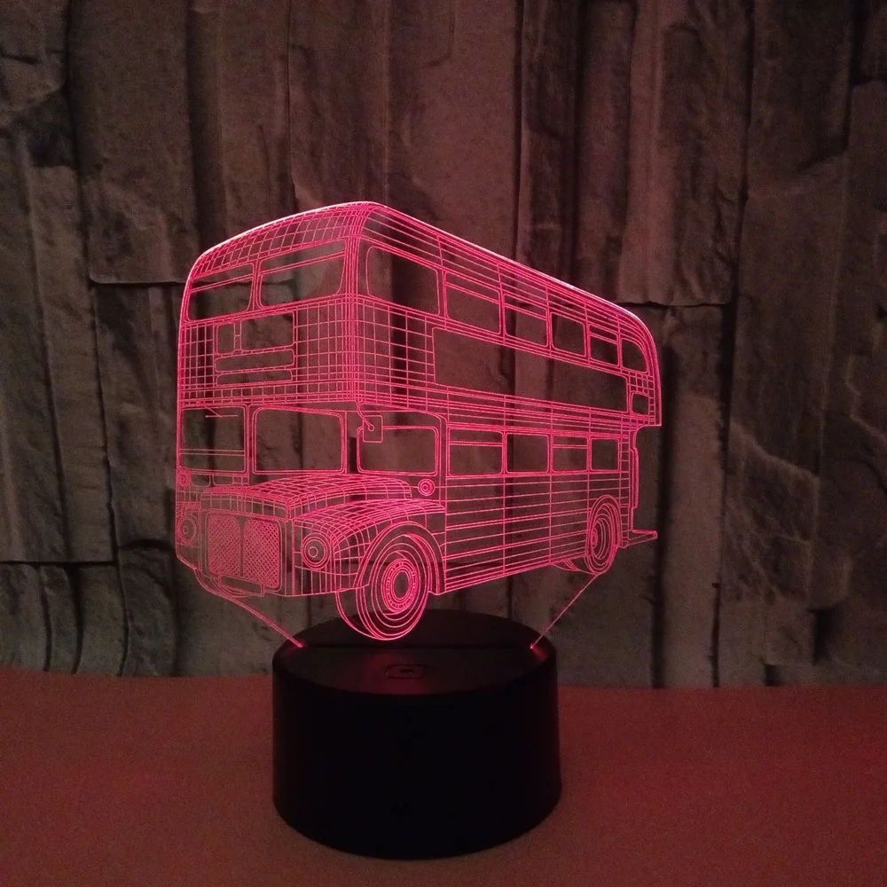 

Double Bus 3d Acrylic Night Light Touch Switch 7 Color Visual 3d Visual Lamp Novelty Luminaria Led Kids 3d Light Fixtures