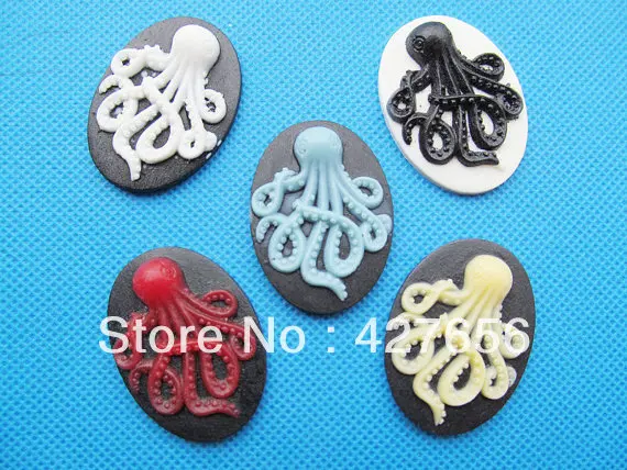 8pcs 30mmx40mm 5 Colors Oval Flatback Resin Octopus Cameo Cabochon Charm Finding,fit Base Setting Tray,DIY Accessory Jewelry