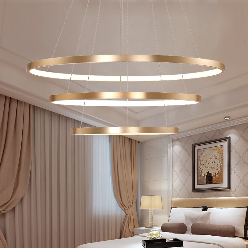 40CM 60CM 80CM Modern Pendant Lights For Living Room Dining Room Circle Rings Acrylic Aluminum Body LED Ceiling Lamp Fixtures