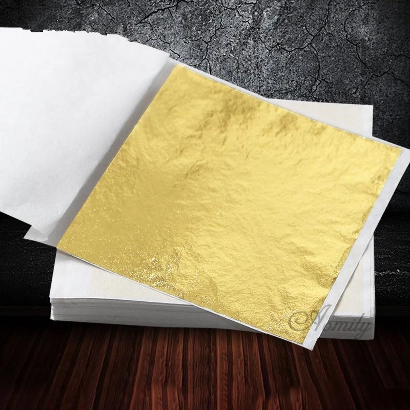 Aomily 9x9cm 100 Sheets Practical K Pure Shiny Gold Leaf for Gilding Funiture Lines Wall Crafts Handicrafts Gilding Decoration