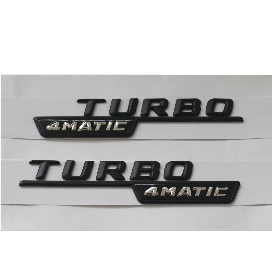 

3D Matte Black " TURBO 4MATIC " ABS Plastic Car Both Sides Fender Letters Emblems Decal Sticker for Mercedes Benz