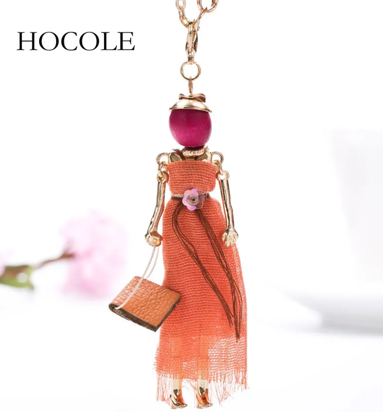 Fashion Lady Girl Doll Necklace Dress Handmade Frence Charm Women Necklace Choker Statement Pendant Flower Jewelry Accessories