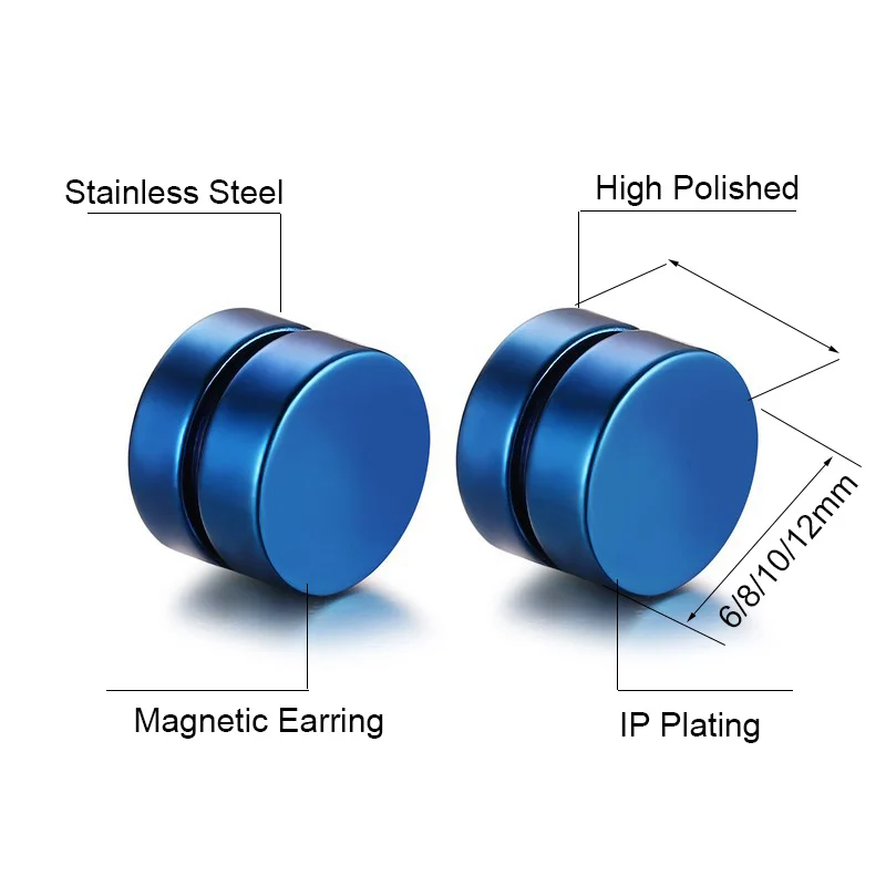 1 Pair Punk 6-12mm Magnetic Fake Ear Plugs Tunnel Black Blue Fake Ear Stretcher Earring Gauges Plug No Pierced Magnetic Earrings image 2