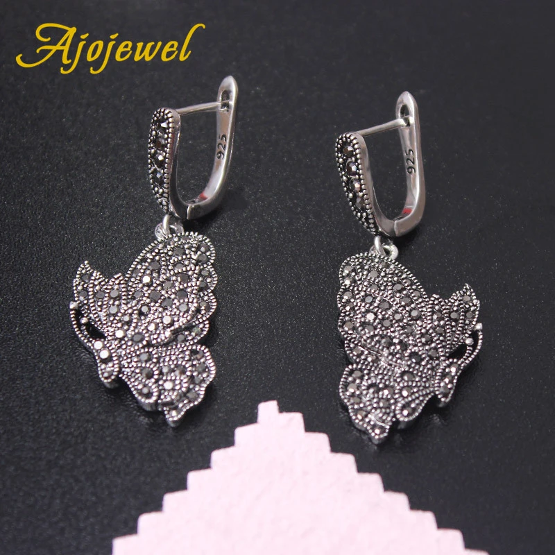 Ajojewel Women Ladies Vintage Butterfly Earrings Black Rhinestone Animal Earrings Bijoux Femme