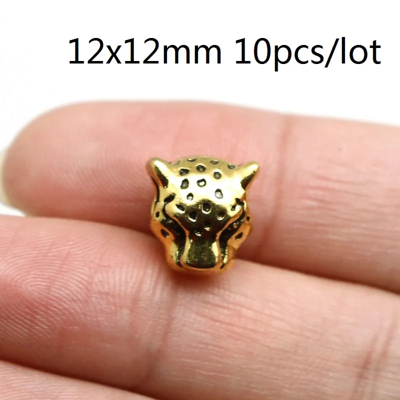 10pcs Metal Charms For Jewelry Making DIY Antique Sliver Gold Color Tibetan leopard Head Beads Spacer Beads 12x12mm