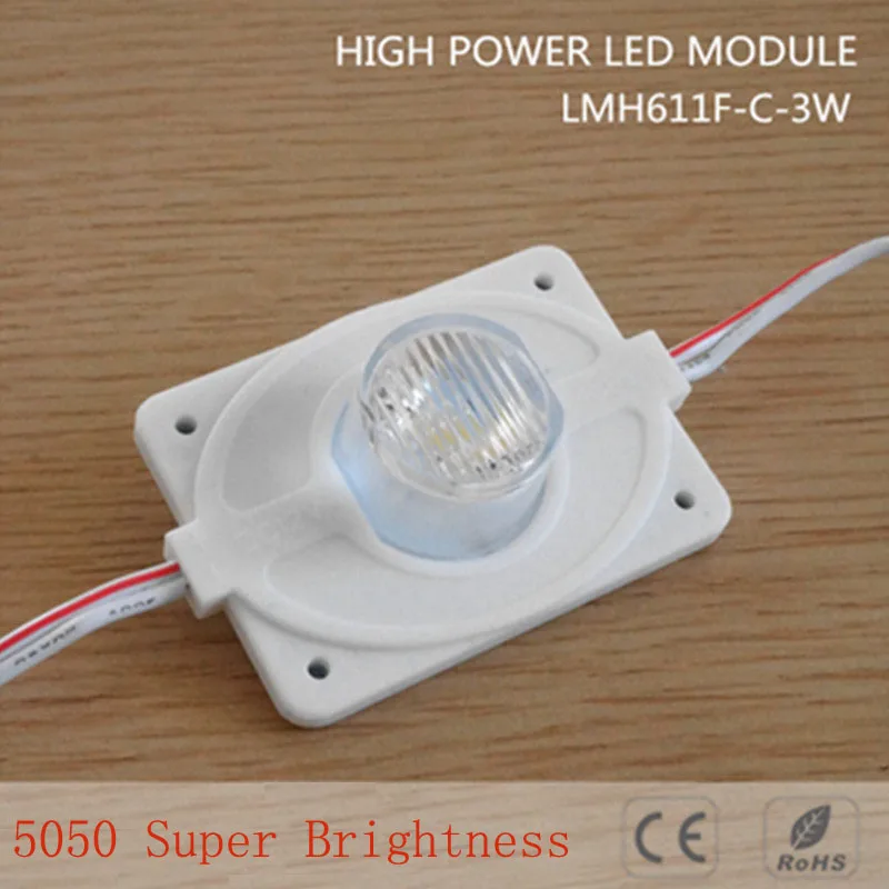 

100pcs DC12V high power LED Modules Waterproof with injection len (1LED, white, 3W) for Double-sided Lightbox high brightness