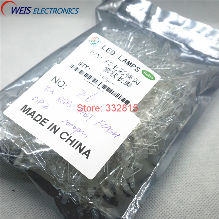 1000PCS F3 RGB FAST FLASH LED WATER CLEAR / DIFFUSED DIP-2 LONG PIN 3MM  Light beads Dropshipping