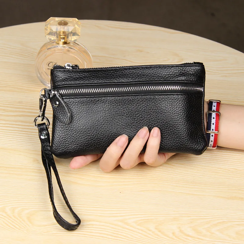 Handbag for Women Genuine Leather Key Case Lichee Pattern Cellphone Pouch Clutch 2023 New Wrist Strap Wallet Female Day Clutches