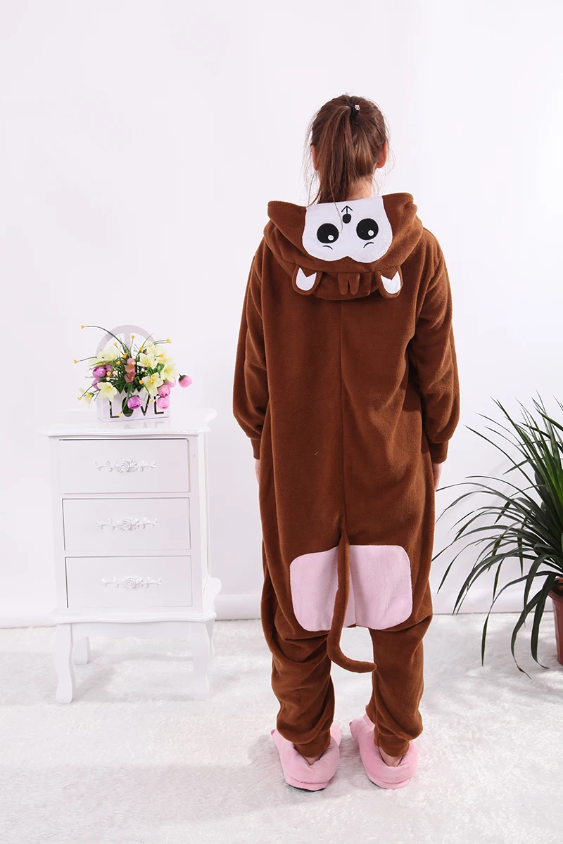 Monkey Brown Adult Onesie Animal Men Women Jumpsuit Pajamas Fleece Onesie Cartoon Cosplay Costumes Pyjama S-XL