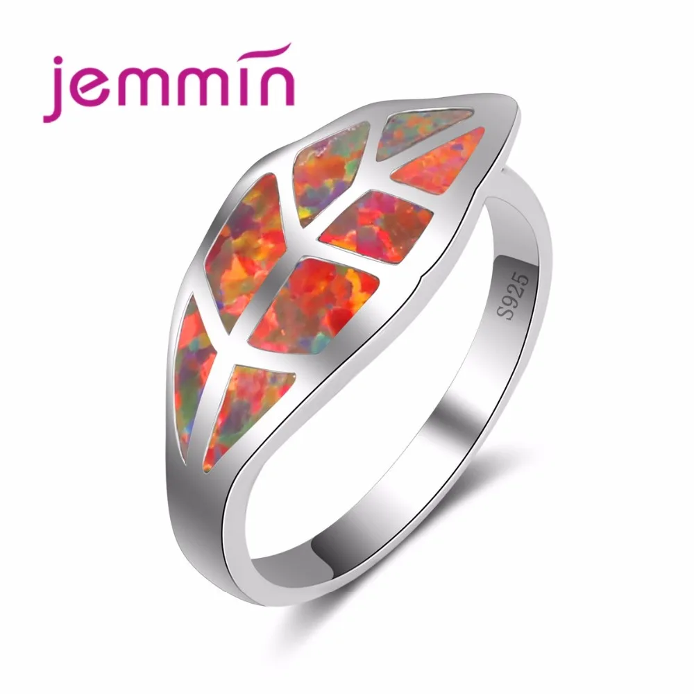 Jammin New Fashion Leave Ring S925 Golden Opal Multicolour Silver Charming Gems Crystal Ring For Women