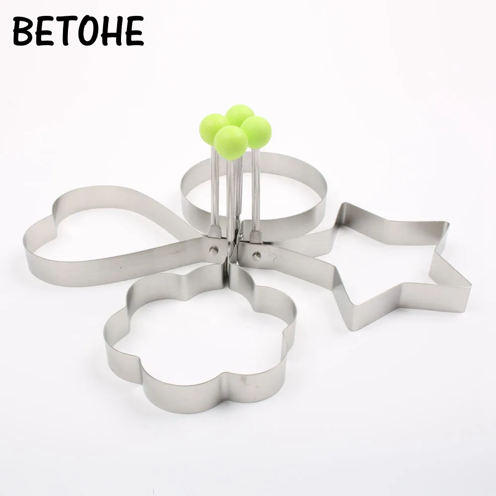 BETOHE 4pcs/Set Stainless Steel Fried Egg Shaper Egg Pancake Ring Mould Mold Kitchen Cooking Tools