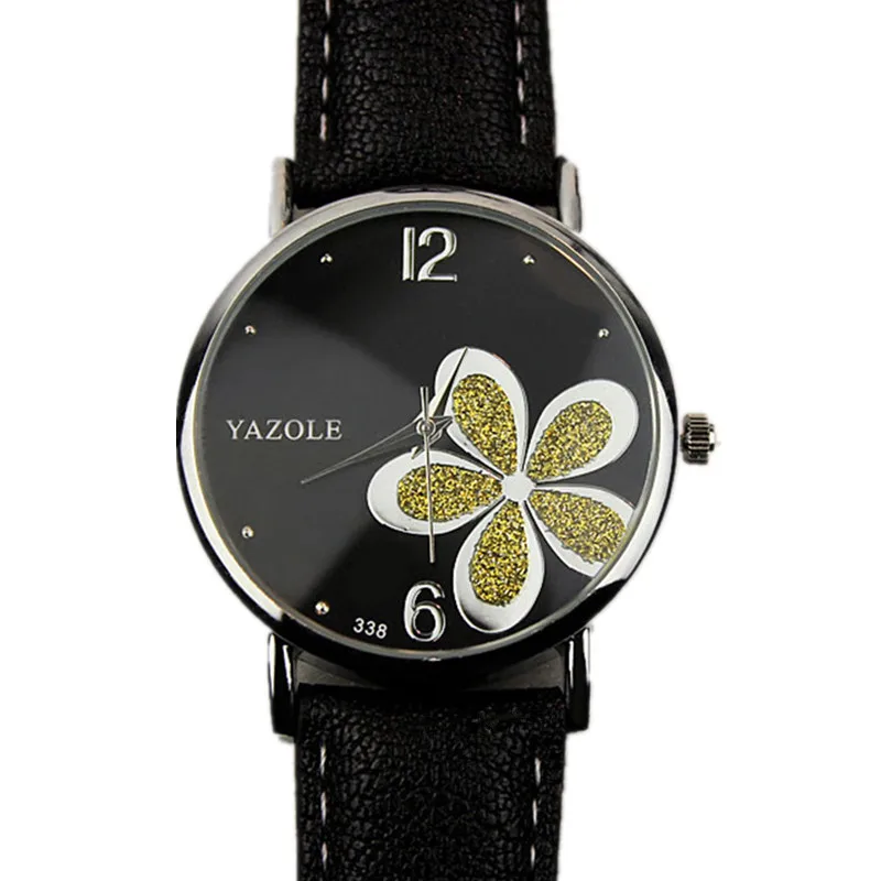 Yazole relógio de pulso feminino luxuoso, cristal, flor, couro, relógio feminino