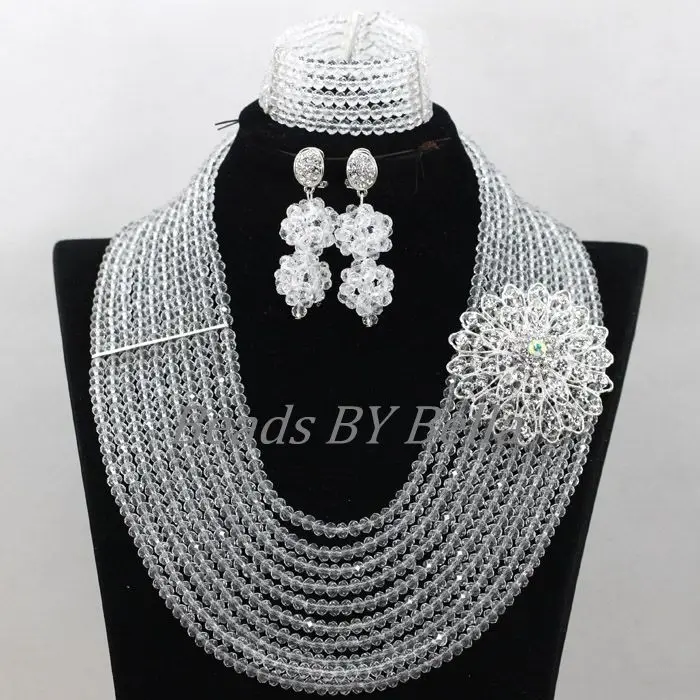 

Graceful Transparent White Crystal African Beads Bridal Jewelry Sets Nigerian Wedding Women Party Beads Set Free Shipping ABK603