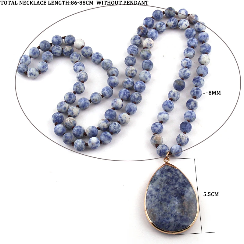 Fashion Bohemian Tribal Jewelry Blue Dot Stones Handmake Drop Pendant Necklaces