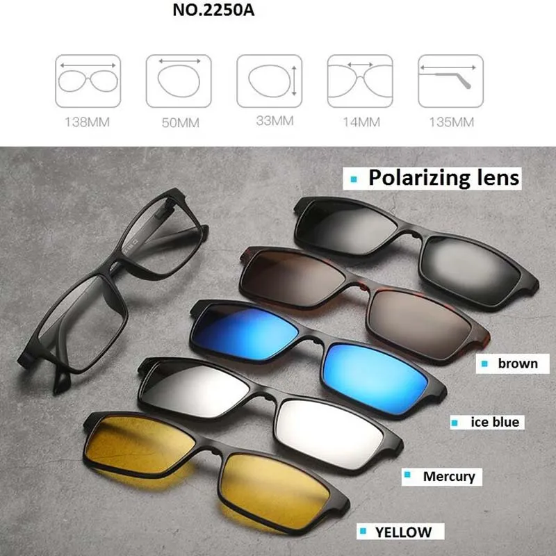 Retro 5+1 Polarized Myopia Clip Sunglasses Eyeglasses For Men Women Five Magnet Set Mirror 0 -1 -1.5 -2 -2.5 -3 -3.5 -4 -5 -6