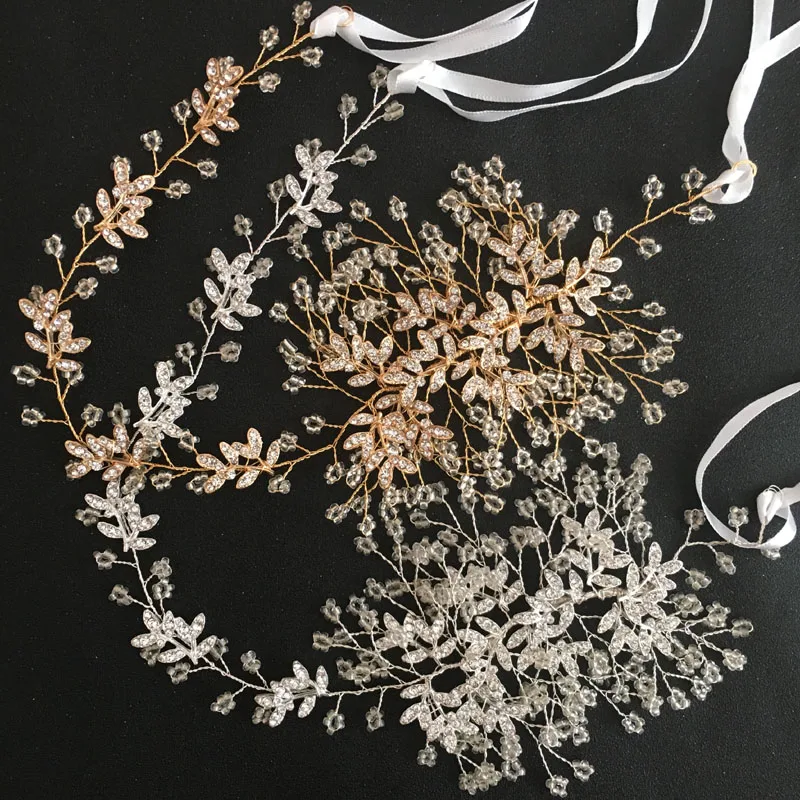 

SLBRIDAL Handmade Silver Color Crystals Rhinestones Wedding Hair accessories Hairband Bridal Headband Bridesmaids Women Jewelry