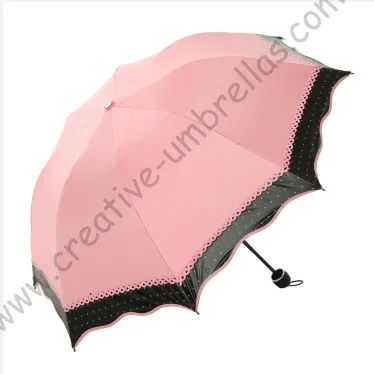 6pc/lot colour option summer  folding mini sunny  umbrella  5 times black  coating Anti-UV Meat Pink  two layers lace parasol