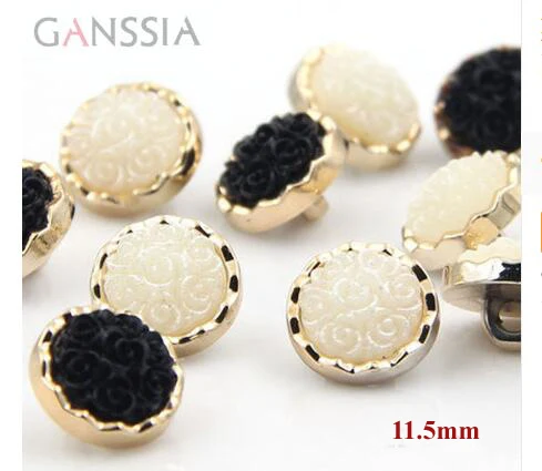 20pcs/lot Size:11.5mm Black and White Resin Rose Button Quality Buttons Scrapbooking DIY Accessories. (ss-96)