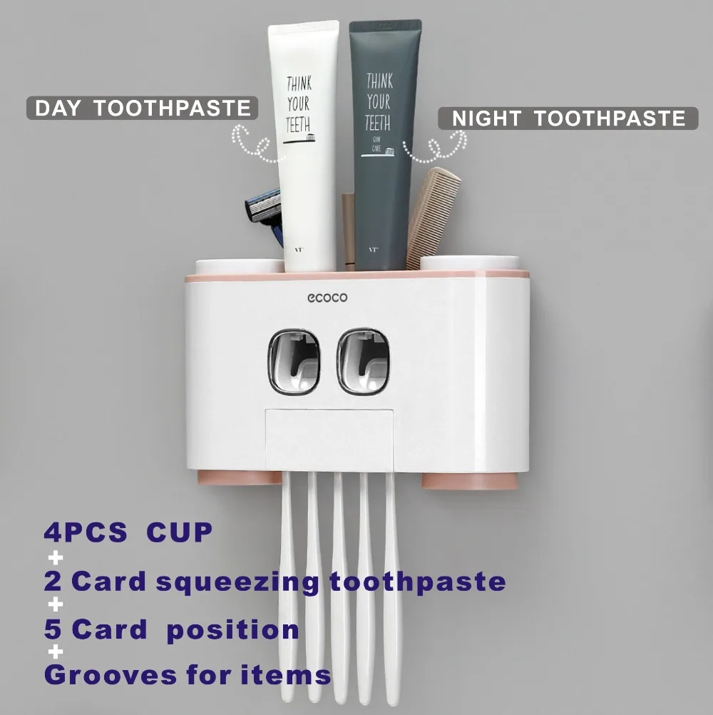 5 Racks Dust-proof Toothbrush Holder with Cups Toothpaste Dispenser Automatic Toothpaste Squeezer Bathroom Accessories