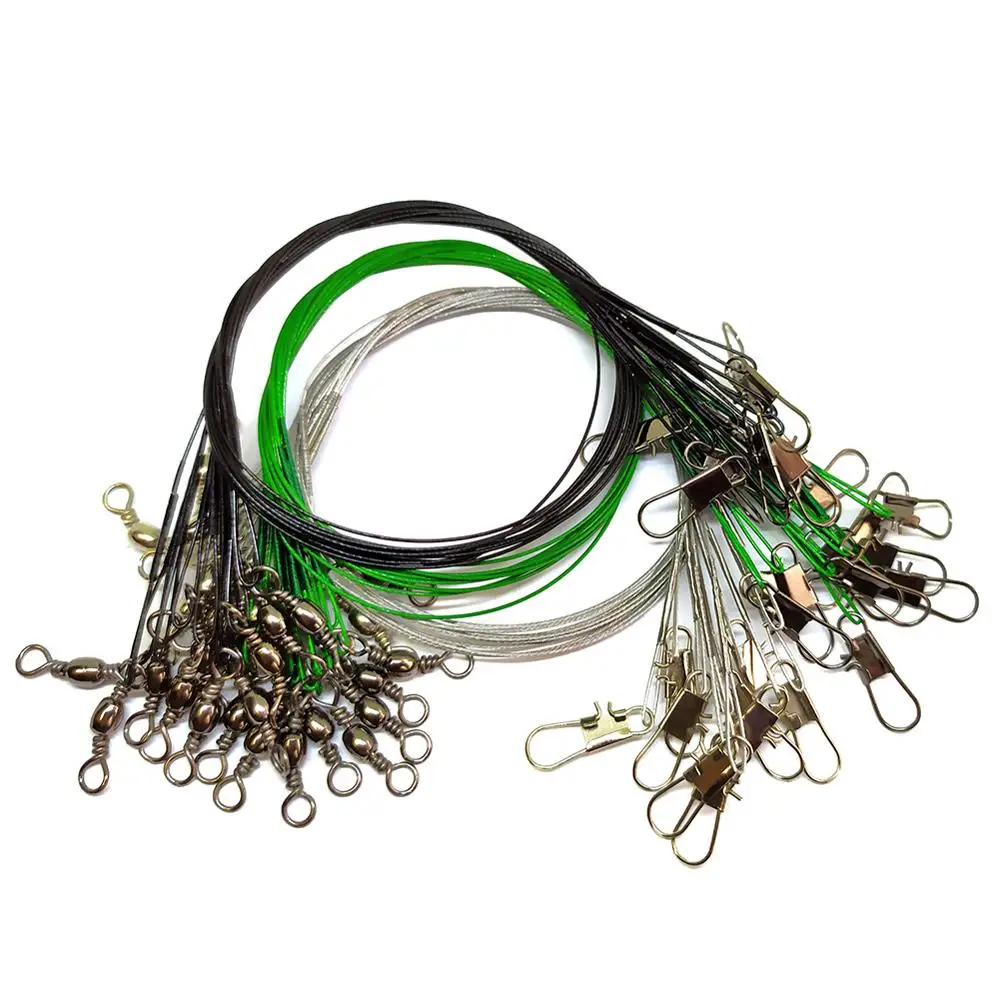 25-pieces Fishing Line Leader Wire Stainless Steel pesca 15cm/20cm/24cm/30cm Fishing Leashs with Swivel Snap Lure Hook Connector