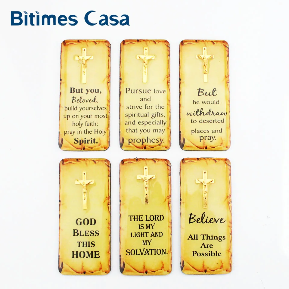 Bitimes 6 Pieces/Lot Fridge Magnets Set The Bible Epoxy Magnetic Refrigerator Sticker With Wisdom Words Kitchen Home Decor