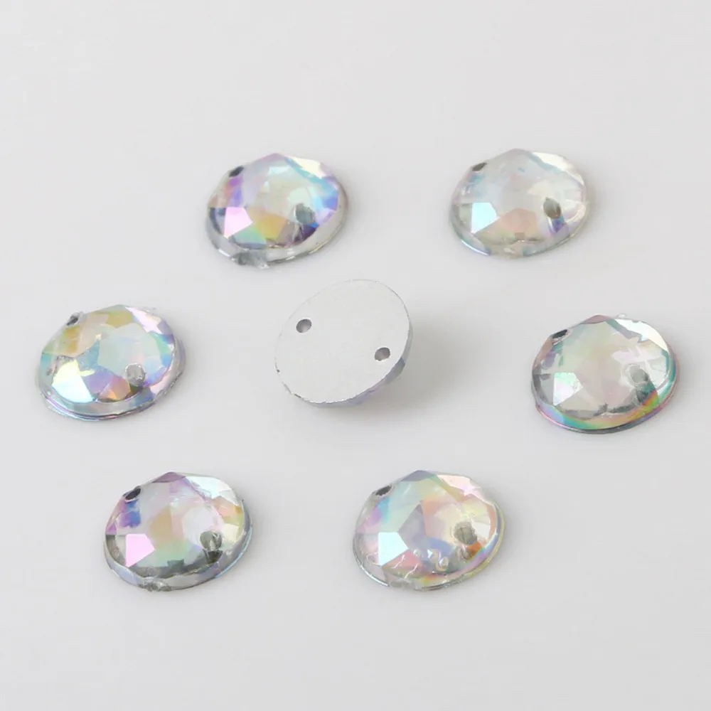 Round Rinestones 6-20mm Crystal Stone 2 Holes Sliver Flatback Acrylic Sew On Garment Beads For Sewing Bags&Dress Clothes&Shoes