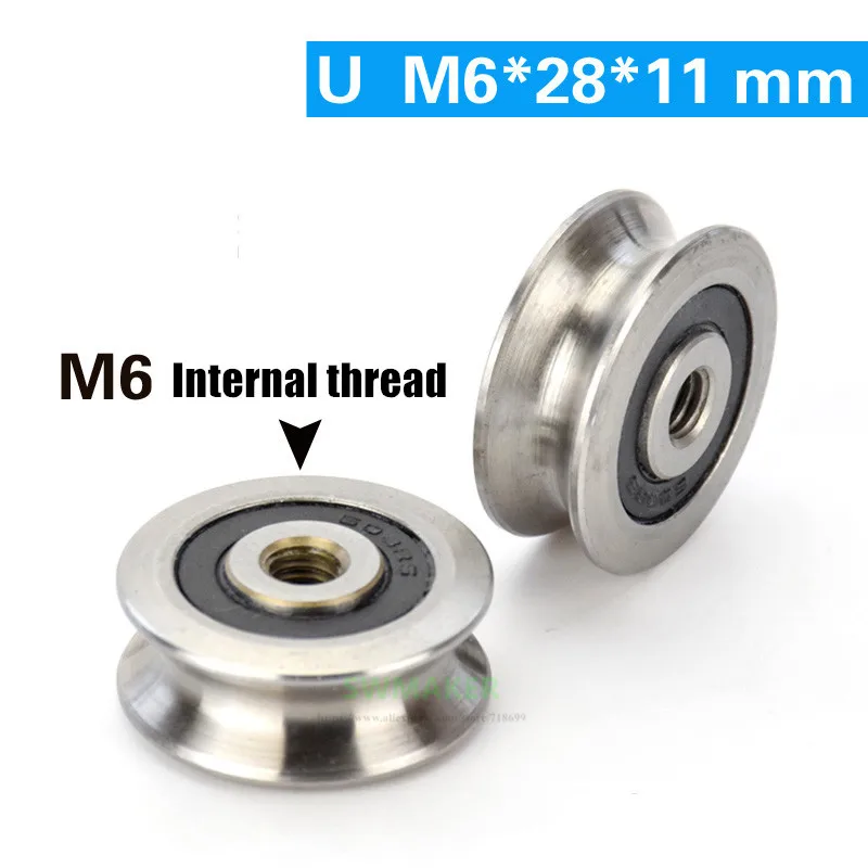 M6*28*11mm U groove, tapping bearing pulley, M6 Internal thread, robe rust resistant 440C stainless steel, rope hoisting wheel