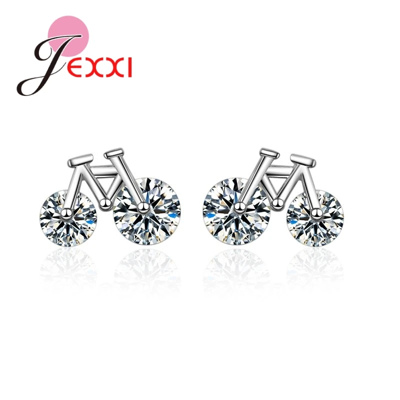 Lovely Bicycle Design 925 Sterling Silver Needle Earrings With Shiny Cubic Zirconia Women Girls Party Jewelry High Quality