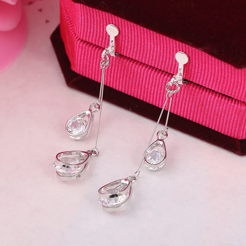 Fashion Cubic zirconia Clip Earrings Without Piercing for Women Wedding Punk Star Long Earring Bar Statement Jewelry