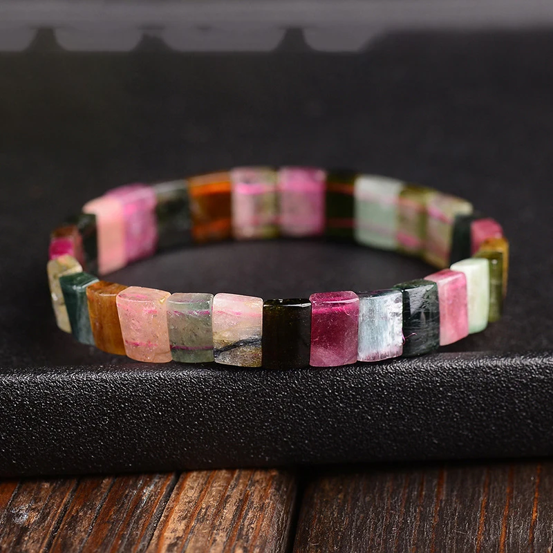 Natural Rainbow Tourmaline Stone Bracelet Beads Hand Row Multicolor Bracelets for Women Gift Jewelry JoursNeige