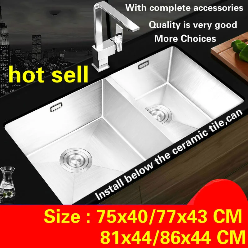 

Free shipping Standard kitchen manual sink double groove 304 food grade stainless steel big hot sell 75x40/77x43/81x44/86x44 CM