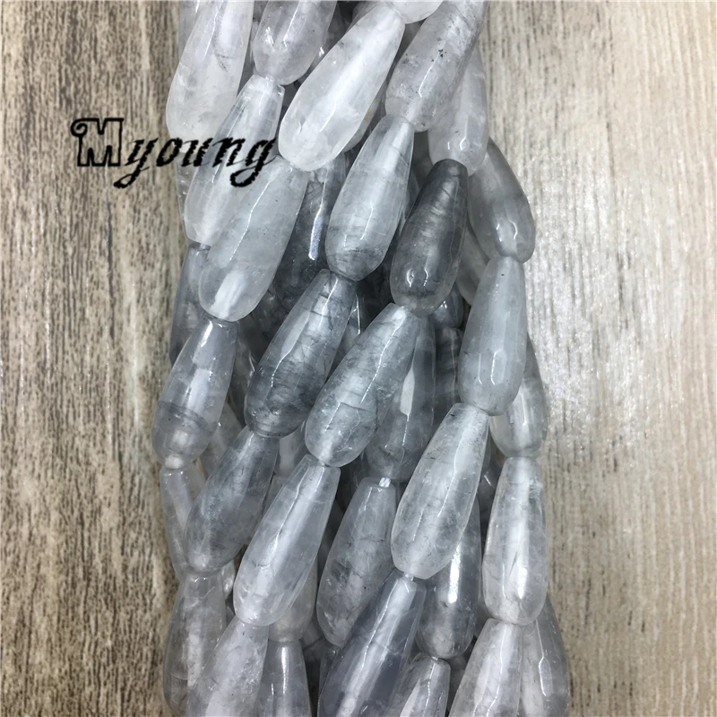 

6*16mm Teardrop Cloudy Quartz Beads, Natural Grey Crystal Beads, 15.5" Strand Jewelry Making Findings , 5 strands/lot MY1596