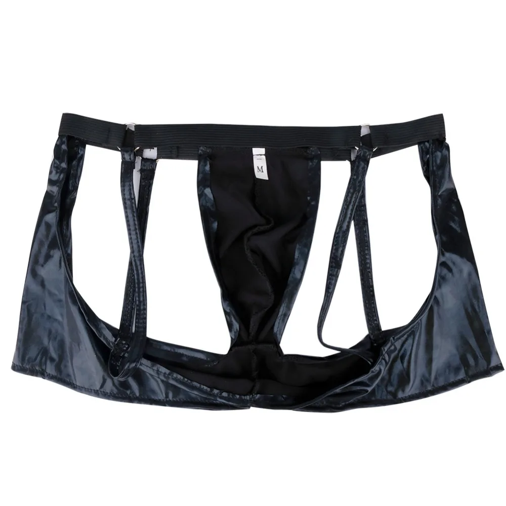 Mens Sexy Patent Leather Boxer Shorts Jockstraps Pouch Underwear Underpants Gay Men Open Butt Lingerie Trunks Wetlook Panties