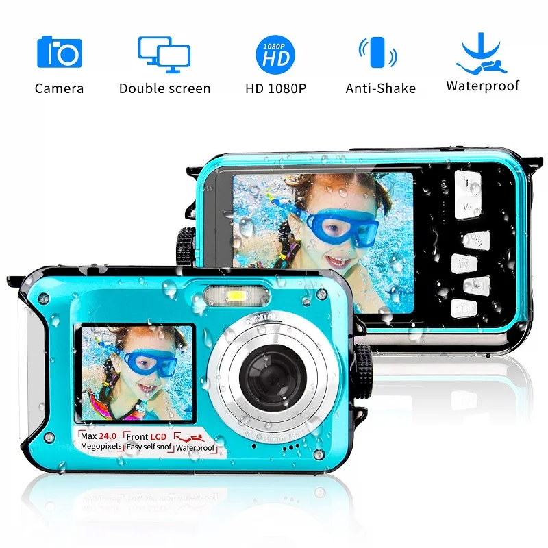 Waterproof Double Screen Camera TFT Digital HD 1080P Video Audio Camcorder 16x Zoom Underwater Action Sports Recorder Mini Cam