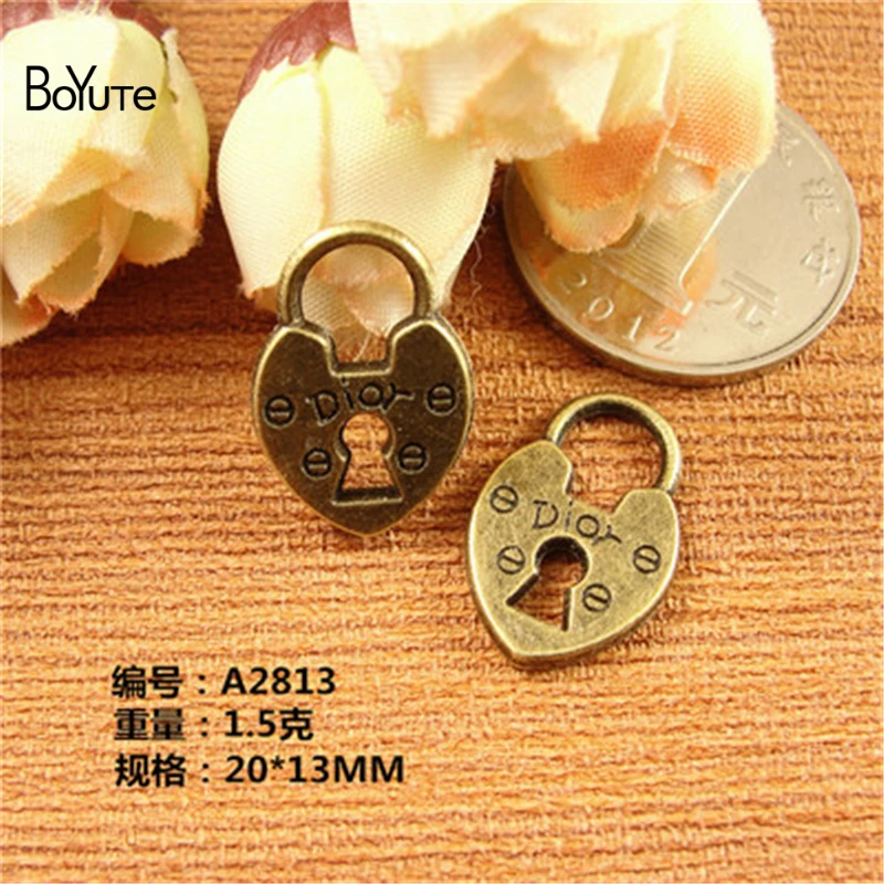 BoYuTe (50 Pieces /lot) 20*13MM Vintage Alloy Bronze Metal Hearts Charms Diy Lock Pendants Jewelry Finding & Accessories