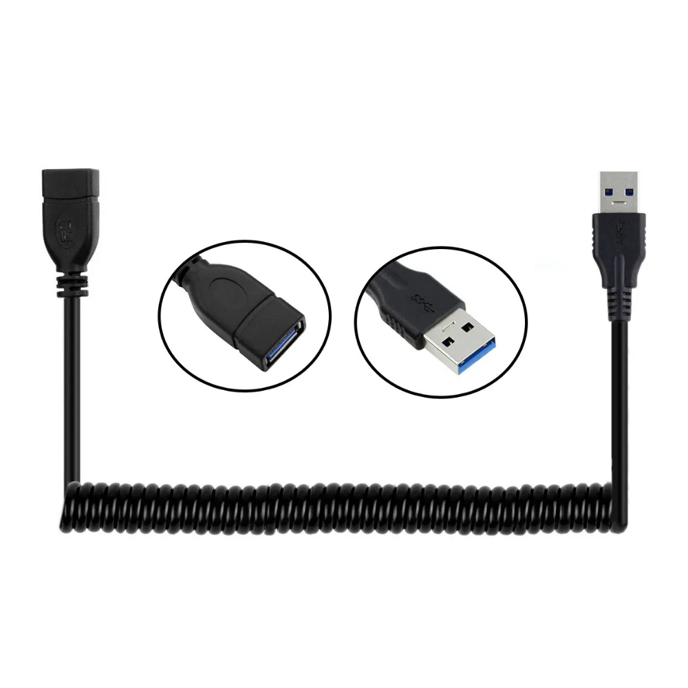 Stretch USB 3.0 Type-A Male to Female Extension Data Charged Cable for Tablet & Mobile Phone Laptop Hard Disk Drive 100cm Black