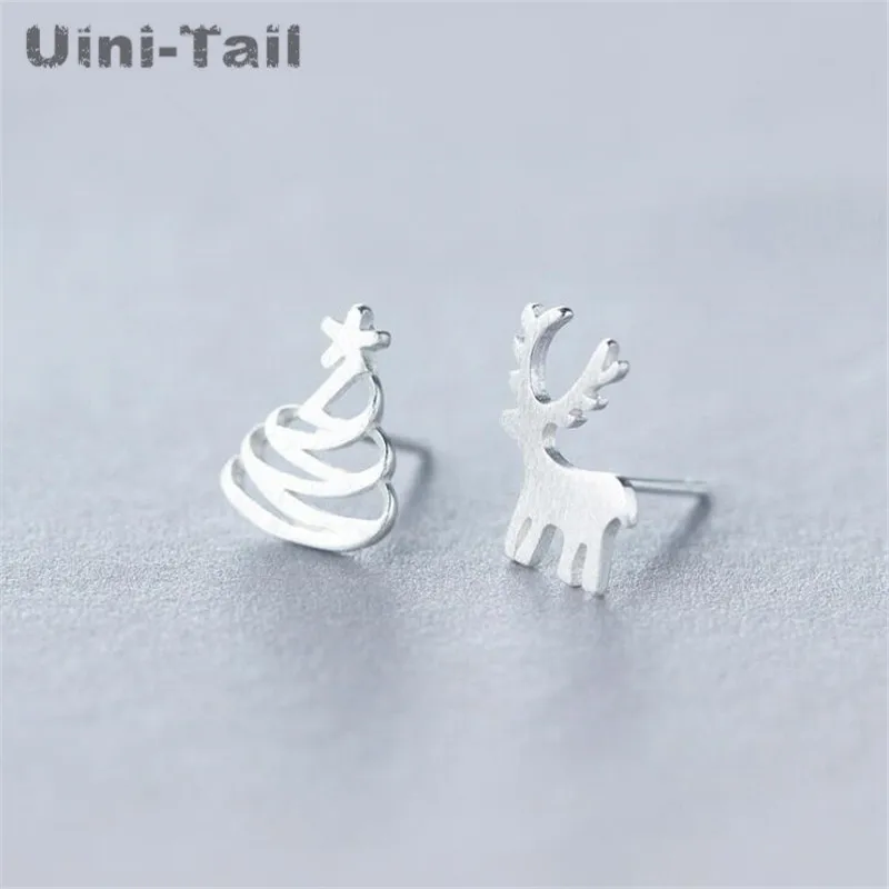 925 Tibetan silver asymmetrical Christmas deer ear studs wholesale Christmas gift fashion trend cute dynamic cartoon earrings