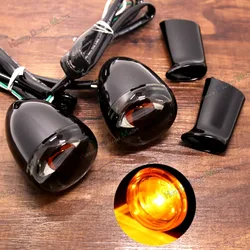 Rear Black Bullet Turn Signals&Bracket For Harley Dyna Softail Fatboy FXDB Sportster 883 1200
